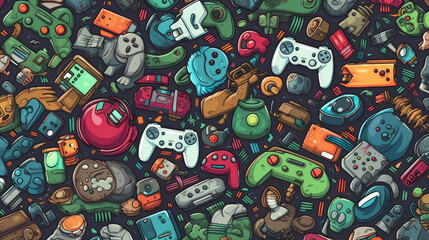 Sticker - Illustration doodles gaming seamless pattern