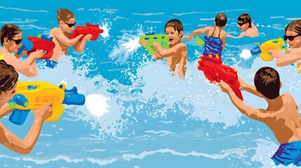 Holi clip art people holding water guns  water fights holi illustration.