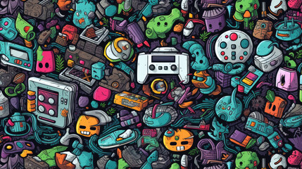 Wall Mural - Illustration doodles gaming seamless pattern