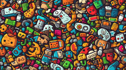 Sticker - Illustration doodles gaming seamless pattern