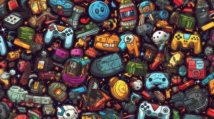 Sticker - Illustration doodles gaming seamless pattern