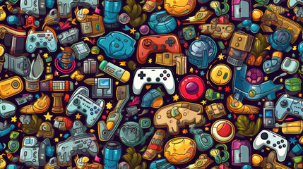 Wall Mural - Illustration doodles gaming seamless pattern