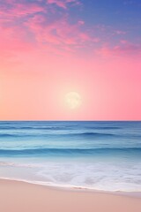 Wall Mural - the moon hovering over the ocean at sunset on the beach
