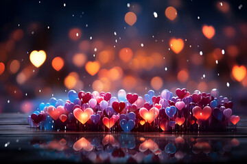 Wall Mural - valentine's day background with many heart shape balloons and bokeh