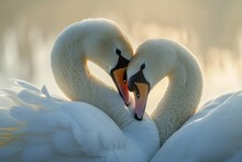 Serene Embrace: Two Swans In Love, A Graceful Display Of Adoration And Unity In The Swanst's Affectionate Bond, A Symbol Of Tranquility And Everlasting Companionship In The Natural World.