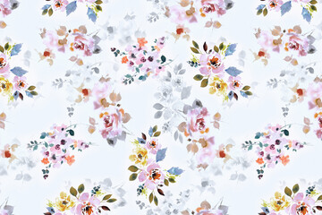 seamless classic pattern with watercolor flowers and leaves. botanical watercolor illustration and background