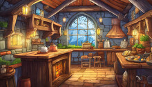 Kitchen Of A Private House In A Fantasy Game