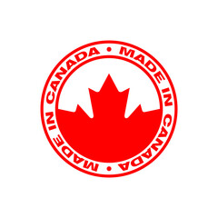 Wall Mural - Stamp with text made in Canada. Maple leaf in circle. Logo Canadian premium quality. Label isolated on white background. Vector illustration