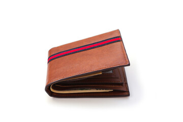 Brown wallet on white background.