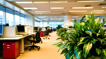 Wall Mural - Contemporary Business Office Space, Modern Corporation Workplace with Empty Desks and Chairs