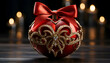 Christmas decoration with a red heart on a dark background with candles.
