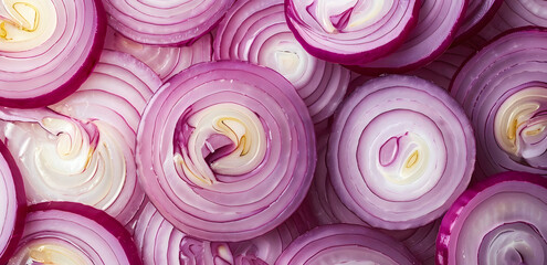 Close-up of freshly sliced red onions, ideal for culinary backgrounds or promoting healthy eating concepts