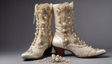 Vintage Victorian Boots With Intricate Lace And Pearl Details, Ideal For A Historical Ball Generative AI