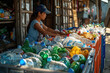 Trabajadores de una planta de reciclaje trabajando clasificando los residuos para su reciclable