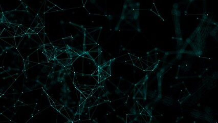 Internet of things connection science effect. Blue digital network plexus blockchain technology connecting dot network web abstract on black  background