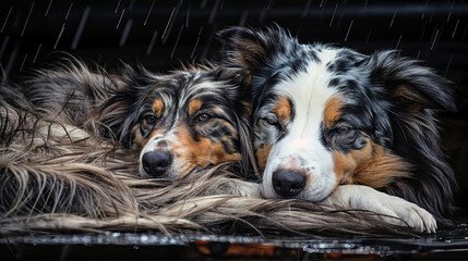 Portrait of two border collies sleeping created with Generative AI technology