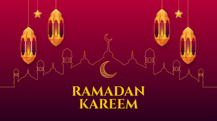 Wall Mural - Ramadan Kareem. Ramadan Islamic design template. Banner, poster, greeting card. Vector illustration.