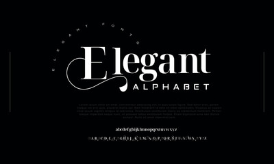 Sticker - Elegant Creative modern alphabet. Dropped stunning font, type for futuristic logo, headline, creative lettering and maxi typography. Minimal style letters with yellow spot. Vector typographic design	