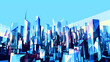 © LensLoot - Abstract geometric city skyline illustration in various shades of blue, depicting a busy urban environment in a modern art style