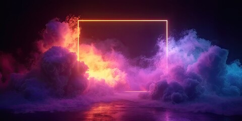 Wall Mural - abstract neon frame lights play pivotal role in creating captivating space landscape. light immediat
