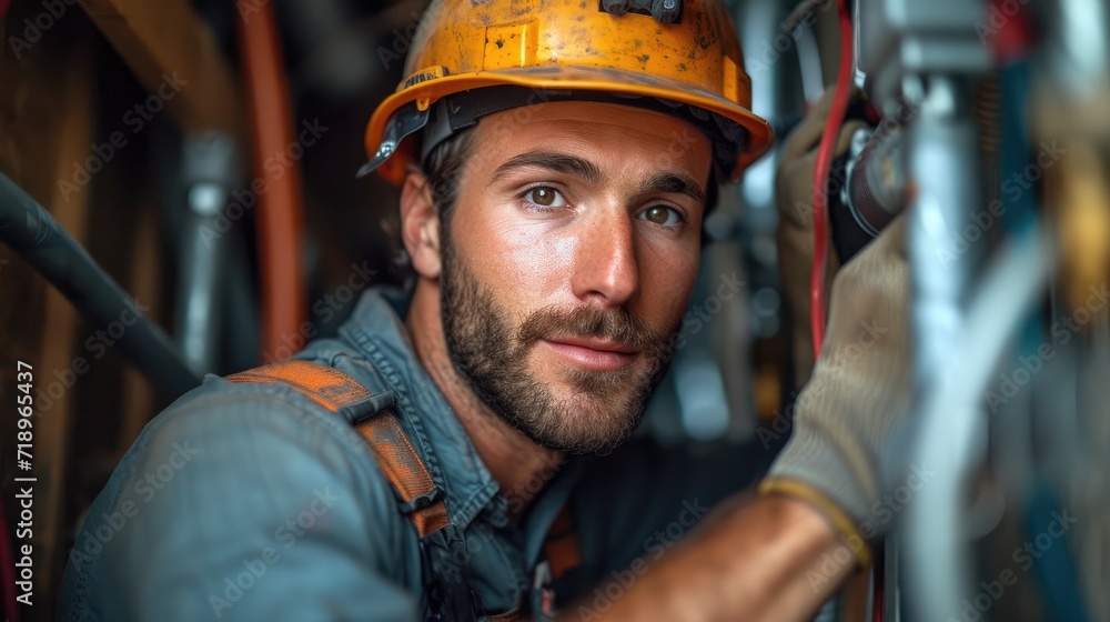 Skilled Electrician at Work: Installing Electrical Wiring Amidst ...