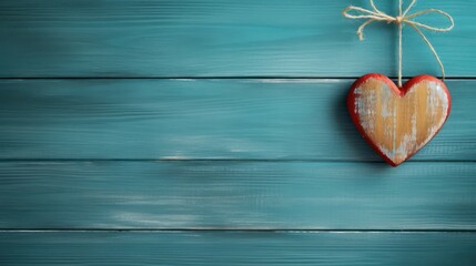 Poster - heart on blue wooden background