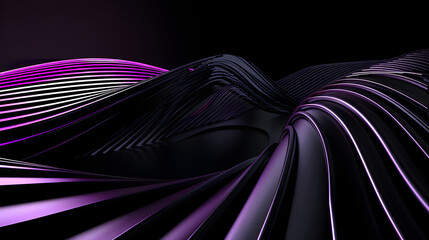 Wall Mural - Stunning 3d digital landscape featuring dynamic shapes and purple neon lines on a dark, stylized backdrop, ideal for futuristic or technology-related projects