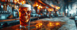 Pint of beer with a skull inside. Dangers of alcohol abuse and addiction concept.