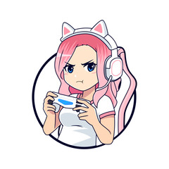 Poster - Pout face anime gamer girl esport gaming vector logo mascot