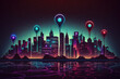 Gps navigator icon over city abstract background. Generative ai.