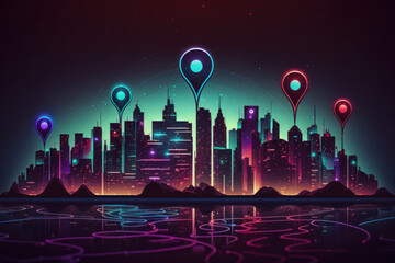 Wall Mural - Gps navigator icon over city abstract background. Generative ai.