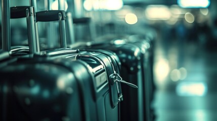 Wall Mural - A row of luggage is lined up in a line at an airport, AI