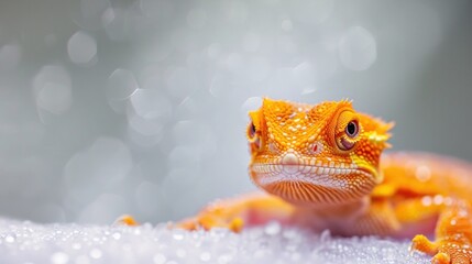 Wall Mural - A close up of a lizard with orange eyes and yellow teeth, AI