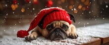 Cute Christmas Pug Puppy Dog Wearing, HD Background, Background Banner