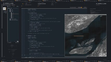 Digital software is collecting the source data from the satellite. Analyzing the target source data using futuristic software. Writing commands in the programming software to examine source data.