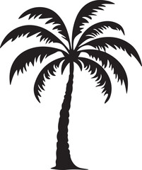 Canvas Print - Tropical palm trees with leaves and black silhouettes isolated on a white background. Vector