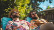 © standret - Two funny bearded guys in sunglasses relaxing in the backyard on the summer day