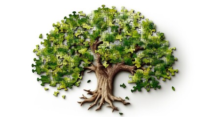 A puzzle in the shape of a tree. The concept of preserving the environment, nature and ecology of our planet