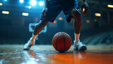 Fototapeta Natura - Ball Control: Close-up Shot of Basketball Player Dribbling