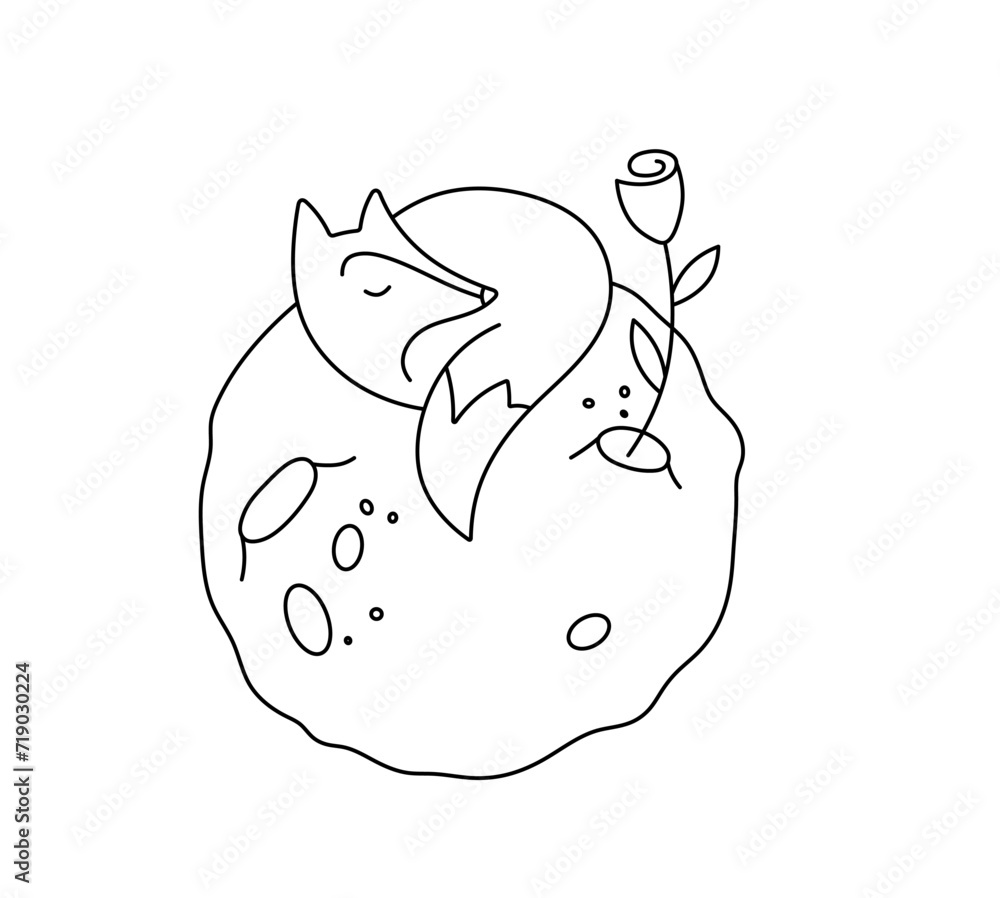 Vector isolated one single lying sleeping on the moon fox with rose ...