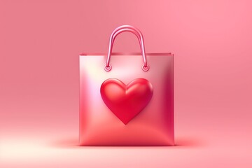 Wall Mural - Pink shopping or gift bag with heart. Generative AI