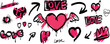 © TWINS DESIGN STUDIO - Set of spray paint valentine element vector. Hand drawn graffiti texture style collection of heart in black and pink color. Romance design illustration for print, cartoon, card, decoration, sticker.
