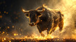 Charging Bull with Dust and Sparks Illustrating Market Optimism