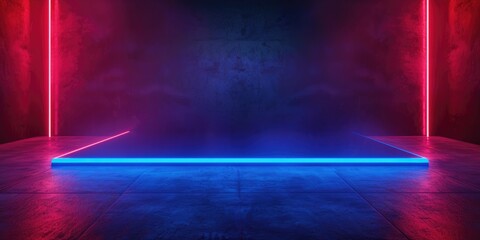 Wall Mural - colorful blue and pink neon lights background in dark room