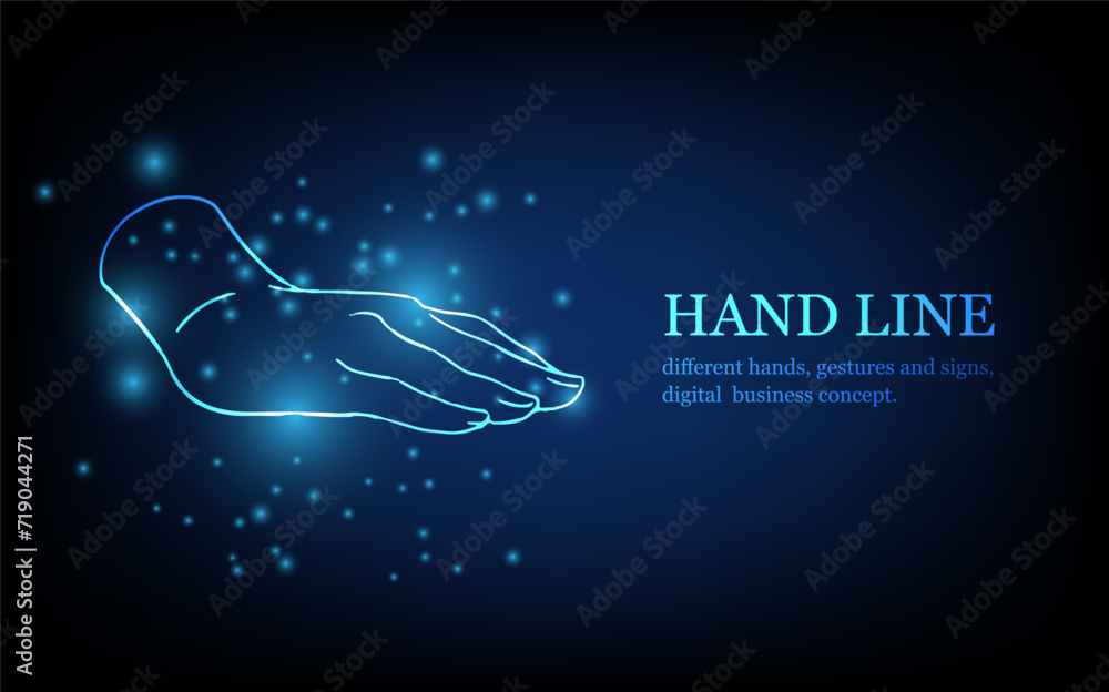 Human hand line, different hands, gestures and signs, digital business ...