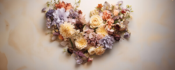 Wall Mural - A beautiful arrangement of flowers in the shape of a heart