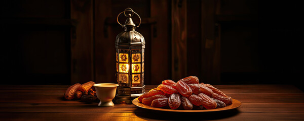 Wall Mural - Arabic Calligraphy Lamp and Dried Fruits