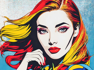 Wall Mural - Beautiful young woman with bright makeup and hairstyle.illustration.