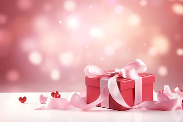 celebration valentine day with gift box with velvet ribbon and paper decoration on beautiful background