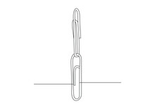 Paper Clip In Continuous One Single Line Drawing. Stationery Item Vector Illustration
